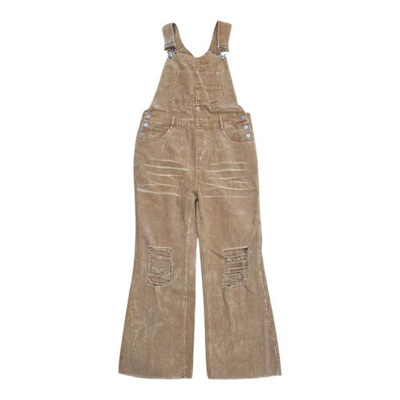 BiBi Camel Brown Vintage Distressed Corduroy Overalls M - Picture 4 of 5